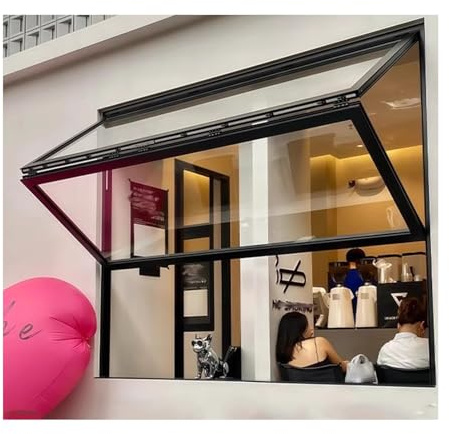 LVLDAWA Up and Down Folding Window, 5mm Tempered Glass Sliding Windows, Aluminum Alloy Food Truck Service Window with Locking Handle, for Outdoor Kitchen, Bar