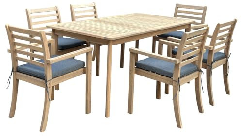 Happy Garden Gartenmöbel SIMILAN aus Akazienholz mit grauen Kissen - Outdoor-Tischgruppe mit Stühlen für 6 Personen