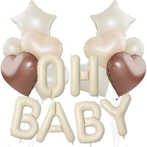 DazzJoy Oh Baby Luftballon, 16 Zoll Cremeweiß OH BABY Buchstaben Ballons, Oh Baby Folienballon mit Stern Herz Luftballons Geburtstag, Oh Baby Ballon für Babyparty Deko Junge Mädchen, Oh Baby Deko