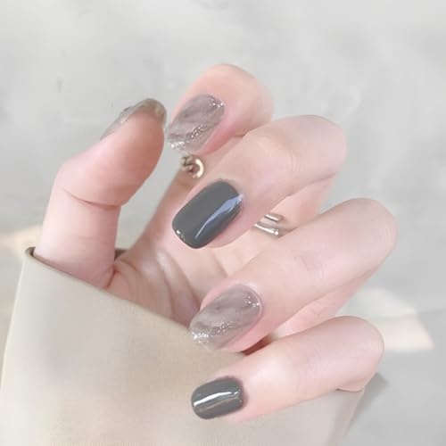 BDEPSTR 24 Stück Press On Nails Kurz, Square Nägel zum Aufkleben, Künstliche Fingernägel, Einfarbige Kunstnägel zum Aufkleben, Full Cover Fake Nails für Frauen und Mädchen-B