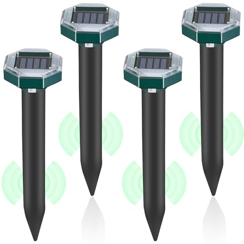 Mole Repellent Solar Powered, Ultrasonic Mole Deterrent Stakes, Sonic Spikes Repeller Snake Groundhog Vole Gopher Repellent for Lawns Garden Yard