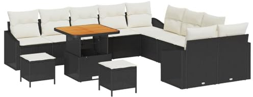 vidaXL Trädgårdsoffset med kudde med lagring 13 pcs Svart och kräm, Trädgård och Terrass, Modulär Uteplats Lounge Set, Hållbar Rattansoffa med Förvaringsutrymmen för Moderna Patios
