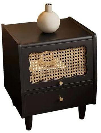 Mesita de Noche, Mesita de noche con 2 cajones, mesita de noche de madera para dormitorio, mesita auxiliar con asas de metal, organizador de almacenamiento, fácil montaje (color: madera de cerezo, 2 u