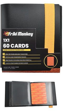 Raccoglitore per carte con capacità per 60 carte da collezione – 1 tasca per pagina – Album PP senza PVC, chiusura elastica – Album compatto TCG Friki Monkey