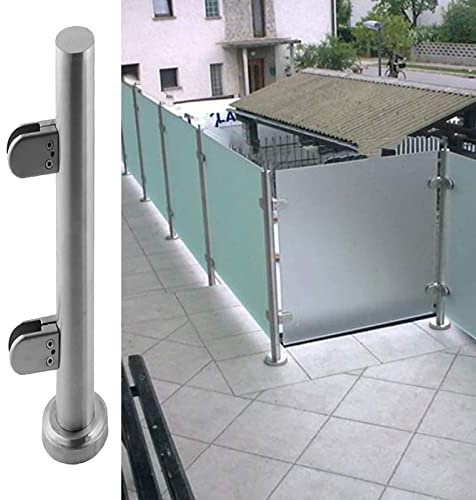 Sistema di ringhiere in vetro in acciaio inossidabile per balcone, patio e giardino, pali per corrimano interno/esterno, balaustre in vetro commerciale alte 70 cm (palo terminale argento, 85/90/95/105