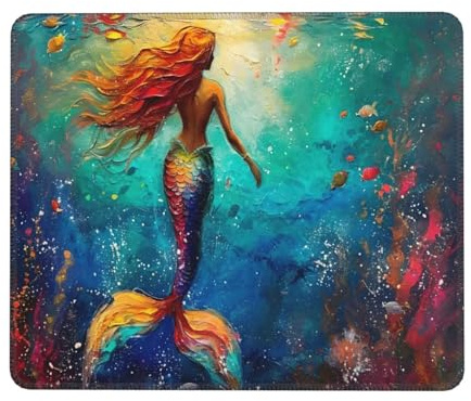 Mouse Pad Mermaid Small Mouse Mat 40 x 30cm with Non-Slip Rubber Base, Waterproof Mousepad, Gaming Mousemat for Women Kids Men Laptops Keyboard Tray Home Traveling Office Accessories D-590