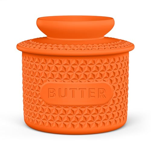 Butter Crock with Lid for Countertop - Butter Dish for Spreadable Soft Butter, Butter Container Holder with a Water Seal (Orange, one size)