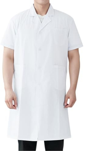 Blouse Blanche, Veste Laboratoire Scolaire de Chimie, Blouse de Médecin à Manches Courte pour Homme Femme louse Chimie Lycee Longues, Manteau de Travail avec Poche et Bouton pour Adulte Etudiant