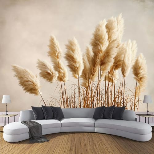 Fototapete Schönes Pampasgras 300x210cm Foto Tapete XXL Retro-Stil Wandtapete Motivtapeten Bildtapete 3d Effekt Wand Dekoration für Schlafzimmer Wohnzimmer Korridor, Beige