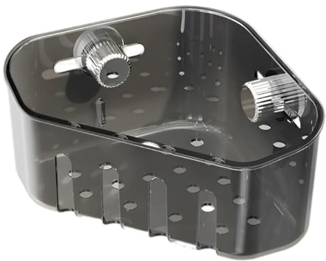 Cestino portaoggetti triangolare con ventosa, per cucina e bagno, in plastica, salvaspazio, per lavandini, mensola grigia con ventosa