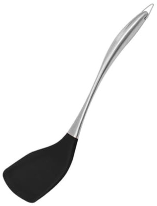 NAMOARLY Spatule Silicone et Inox Résistante Chaleur pour Poêles Antiadhésives avec Manche Creux Ergonomique Noir Ustensile Cuisine Flexible et Sécurisé Matériau Alimentaire