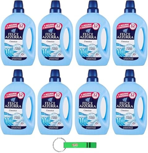 Felce Azzurra - 8 detersivi Lavatrice Classico, detersivo liquido per lavatrice, 32 lavaggi 1595 ml + portachiavi Beni Culinari