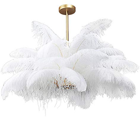 YRYRYW Fuente de luz Auxiliar de LED E14 Candelera nórdica, Accesorio de iluminación Colgante de Aluminio de Plumas de Plumas de avestruces, Plumas Blancas para el Dormitorio de la Sala de Estar