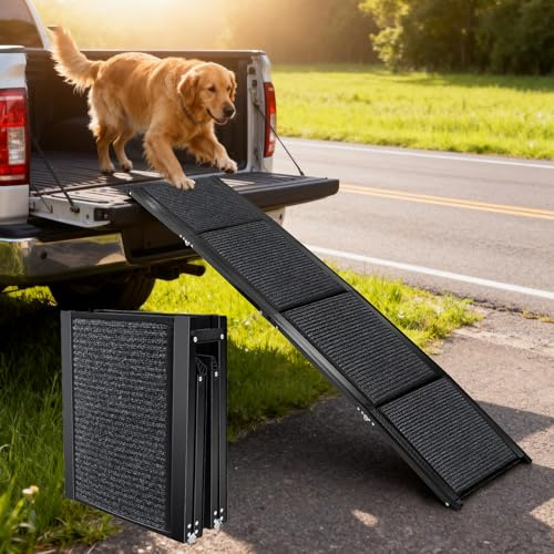 Extra Long 180cm Dog Ramps for Cars, Lightweight Portable Pet Ramp with Anti-Slip Rug Surface, Folding Pet Ramp Stairs, Supports Up to 140KG, Dog Steps for Car, SUV, Truck (Felt Style – 180×50cm)