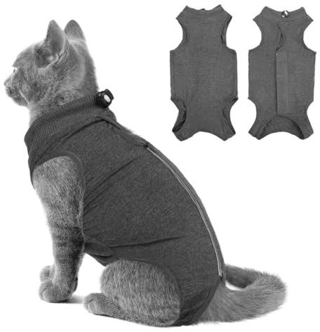 YUVKIN Body Quirúrgico para Gatos, Ropa Postoperatoria para Esterilización, Alternativa al Collar Isabelino, Suave y Transpirable para Enfermedades de Piel y Heridas (Gris) (M)