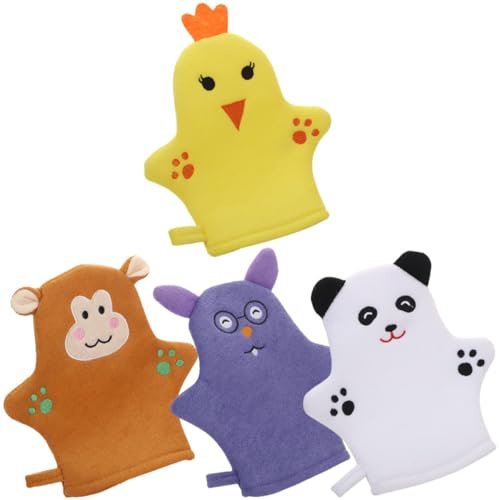 ifundom Guantes de Baño Exfoliantes para Limpieza Profunda 4piezas de Poliéster para Niños Suaves y Amigables y Baño Diario