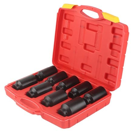 Tbest Achsnabenmuttern-Sechskant-Steckschlüsselsatz, 9-teilig, Robuste Schlagqualität, 1/2-Zoll-Antrieb, Professionelles Werkzeug für Kfz-Reparaturmechaniker, 40 Chromstahl, Schwarz,