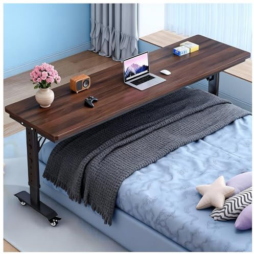 LADECNERHT Betttisch Mit Rollen, Höhenverstellbar (68–103 cm), Großer, Mobiler Laptop-Tisch Für Computer Und Schlafzimmer WoodTone-130x40x68cm