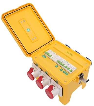 Yechiry 16A Power Distribution Box, IP65 Water Proof Outdoor Electrical Box, 3 CEE 3P & 3 CEE 4P Female Sockets with Carrying Handle, Ideal for Construction Site, Home, Garden & Industrial