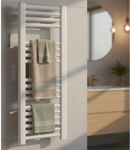 Badheizkörper Handtuchheizkörper 827 x 300 mm Weiß 293 W – Schmaler Badezimmer Heizkörper wasserführend für Zentralheizung, Wandmontage Stahl Heizkörper modern LUXRAD
