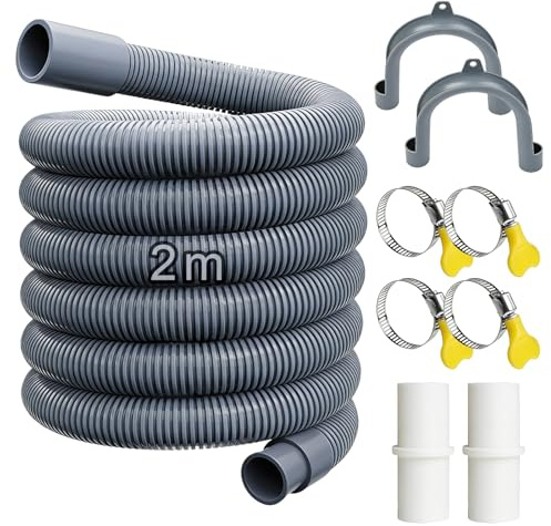 Ablaufschlauch Verlängerung Set Universal, Grau, 1m | Waschmaschinenschlauch, Geschirrspüler, Mit Bügel Verbinder, Mit Schlauchschellen