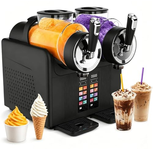 Macchina Per Granite Professionale 2x2L, Granitore Per Bevande Ghiacciate Con Doppia Testa, 7 Modalità Automatiche, Display Touch Screen, Senza Ghiaccio, Per Bar, Ristoranti, Eventi E Feste Black