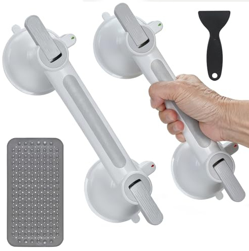 2 asideros con ventosa, asideros para personas mayores Max 200 kg, asidero para ducha y bañera sin taladrar, mango de succión con alfombra antideslizante para personas mayores, limitaciones de