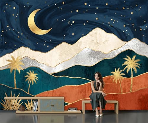 Mural de Pared Paisajes Exóticos Modernos, 200x140cm Papel Tapiz Grande Montañas Tropicales Fotomurales Panorámico, Papel Pintado de Seda para Sala de Estar, Dormitorio, Fondo de TV, Azul