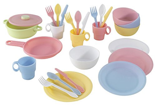 KidKraft Set di Pentole e Padelle Giocattolo Pastello da 27 Pezzi, Set Giocattolo da Cucina, Servizio da Tavola, Utensili di Cucina Giocattolo per Bambini, Accessori Cucina Bambini, 63027