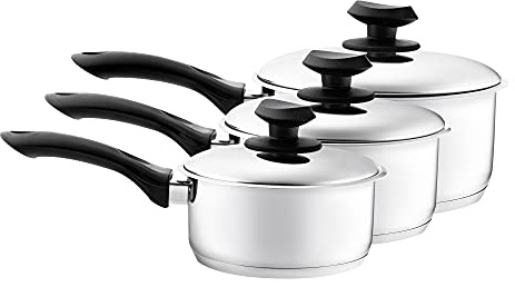 Pendeford Stainless Steel Saucepan Set with Lids – 3 Piece Pan Set, Fast Heat Distribution for Even Cooking | Dishwasher Safe, Easy Clean, Durable Pans | Induction Hob Compatible