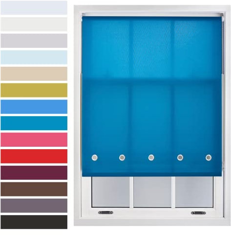 FURNISHED Qualitätsrollos für Fenster mit runden Chromösen, individuelle Größe + Metallbeschläge, Blaugrün Bis zu 150W x 210H cm