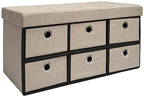 DuneDesign Ottomana Pieghevole 76x38x38cm incl 6 cassetti 80L Panca Contenitore Cassapanca Imbottita Beige - Grigio