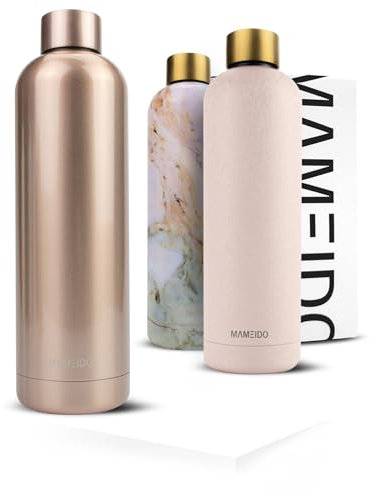 MAMEIDO Trinkflasche Edelstahl 500ml, auslaufsichere Thermosflasche, Kohlensäure geeignet, BPA frei, Isolierflasche 12h heiß & 24h kalt (Rosé Quartz, 0,5l)