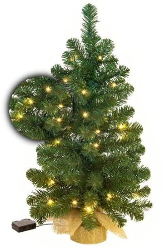 Excellent Trees® CT16102 Künstlicher kleine Weihnachtsbaum Led Jarbo 75 cm mit Beleuchtung - Luxusedition - 55 Lämpchen LED warm weiß | Batterie | Mit Timer Funktion | Tischdeko | Deko Tannenbaum