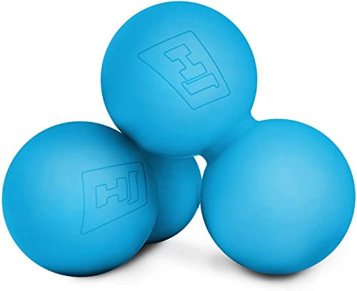 Hop-Sport Massageball Set aus Silikon bestehent aus Faszienball & Duoball mit Transporttasche in drei Farben (Türkis)