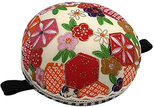Tuoservo Vintage Nadelkissen bedrucktes Stoffnadelkissen rund geformtes Nadelkissen Nähnadeln Kissen mit elastischem Handgelenkgurt zum Nähen Quilten (Beige 2)