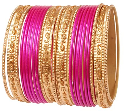 Touchstone Indian Bollywood Collection de Bracelets colorés 2 douzaines Paillettes dorées texturées Bijoux de créateur Bracelets spéciaux Bracelets Set de 24 en Ton Or pour Les Femmes.
