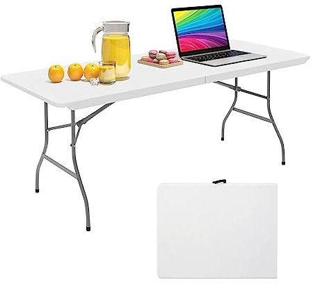 Todeco Gartentisch klappbar 180 x 76 cm, Campingtisch mit Tragegriff, Bierzelttisch breit für Camping BBQ Party Buffet Hochzeit, Weiß
