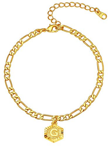 FindChic Damen Mädchen Fußkettchen mit Buchstabe G Anhänger Sommer Figarokette Fußkette mit Geschenkebox Partner Freundschafts Fußschmuck