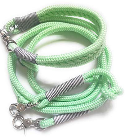 Tau Hundeleinen Halsband Set in Mint und Braun-Weiß | Verstellbare Hundeleine | Set MINZFRISCHE