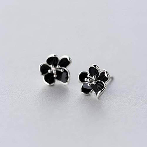 Boucles d'oreilles en argent sterling 925 en forme de fleur noire pour femme