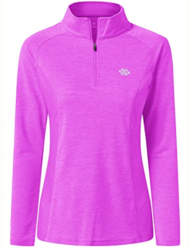 MoFiz Women's Long Sleeve Golf Polo Shirt 1/4 Zip UPF 50+ Sun Protection Quick Dry Lightweight Athletic Hiking Running Tops Purple L