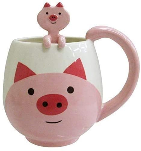 AdWon Kaffee Tasse Lustige Rosa Schwein Keramik Tasse 400ML Neuheit Kaffeetasse mit Löffel Weihnachten Becher Geburtstag Geschenke für Damen und Herren Keramik Kaffeetasse