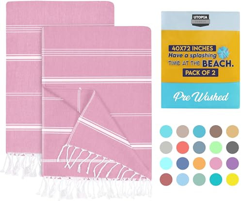 Utopia Towels 2er-Pack Hamamtuch Strandtuch Groß 100x180 cm Saunatuch aus 100% Baumwolle saugfähige und leichte türkische Strandtücher und Poolhandtücher (Rosa)