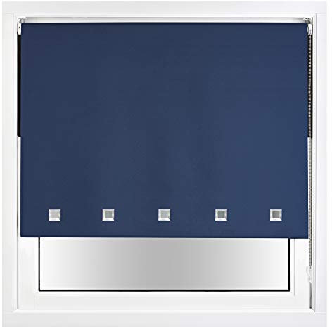 FURNISHED Verdunkelungsrollo mit quadratischen Ösen und zuschneidbaren Metallbeschlägen - Marineblau, 110W x 165H cm