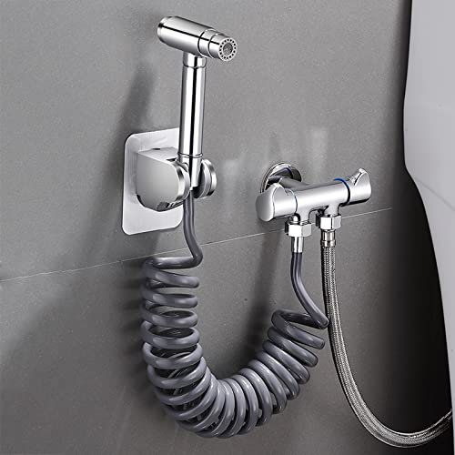 BiaoTeng doccino bidet nero doccino bidet disabili bidet per wc doccetta bidet portatile doccino bidet Con Tubo 3m G1/2 Doppio Rubinetto Per Lavatrice,d'argento