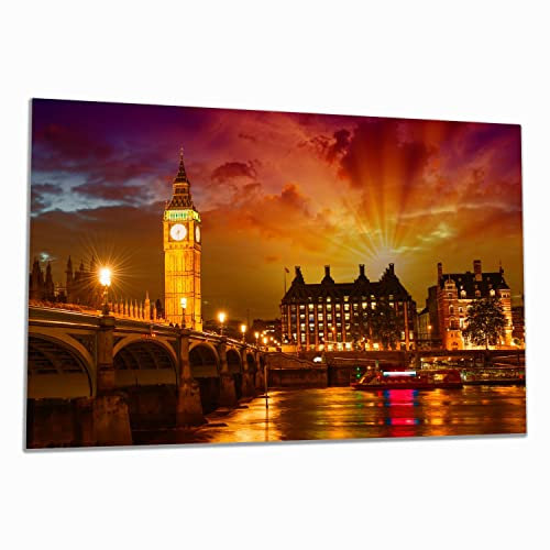 Wallario Herdabdeckplatte/Spritzschutz aus Glas, 1-teilig, 80x52cm mit 8 mm hohen Füßen, für Ceran- und Induktionsherde, London - Big Ben in strahlenden Farben