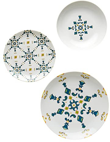 Guzzini - SORRENTO Set 6 Posti Tavola, 6 Piatti Piani, 6 Piatti Fondi, 6 Piatti Frutta, Confezione Regalo - Decoro 6, 29 x 29 x h27,3 cm - 19580652