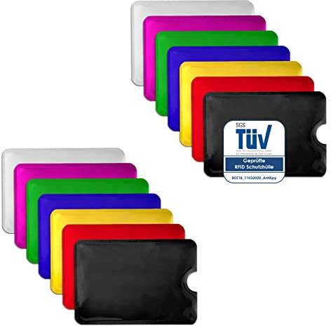 AntiSpyShop RFID Schutzhüllen, TÜV-geprüft, NFC Blocker Kreditkarte, EC Karte Funk-Abschirmung (14er Pack)