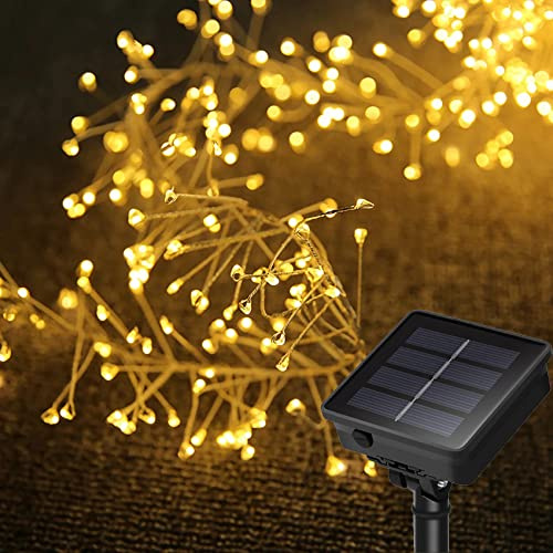 DINOWIN Solar Cluster Lichterkette Außen 9.8Ft 100 LED Wetterfest 8 Modi Silber Draht Lichterkette Outdoor für Balkon Garten Terrasse Party Hochzeit Deko (Warmweiß)